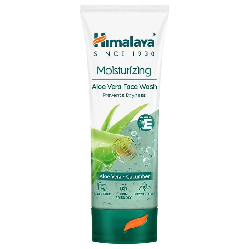 Himalaya Aloe Vera Face Wash 50ml – Herbal Moisturizing Cleanser with Cucumber & Vitamin E – Soap-Free Hydrating Skincare