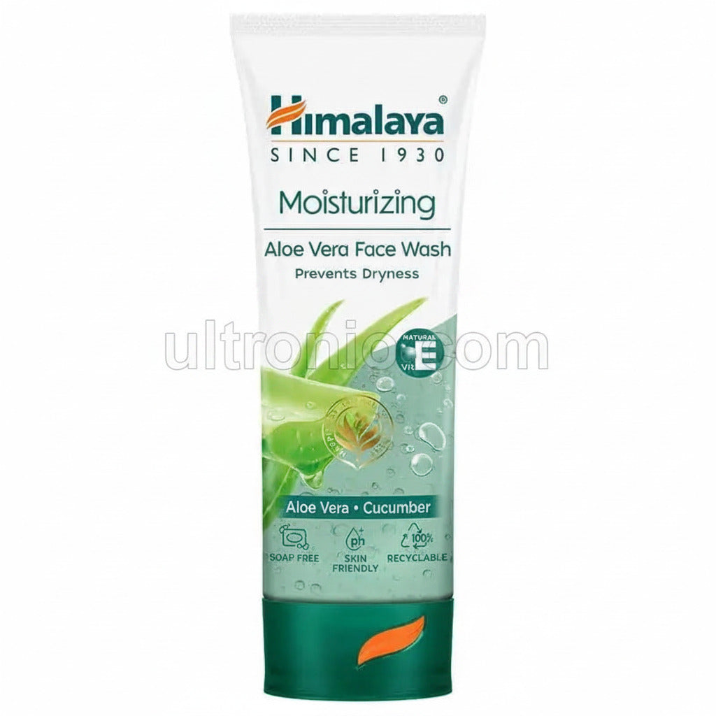 Himalaya Aloe Vera Face Wash 50ml – Herbal Moisturizing Cleanser with Cucumber & Vitamin E – Soap-Free Hydrating Skincare Ultonio