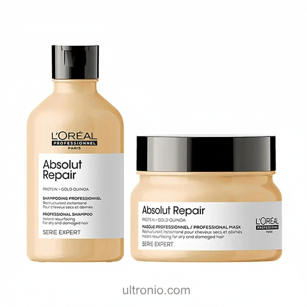L'Oreal Professionnel Absolut Repair Shampoo 300ml & Hair Mask 250g – Intense Repair Combo for Damaged Hair Ultonio