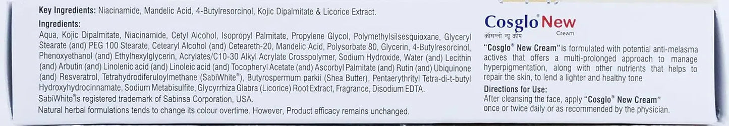 Cosglo New Cream 30gm – Skin Brightening & Pigmentation Reduction Cream for Face – Dermatologist-Recommended Ultonio