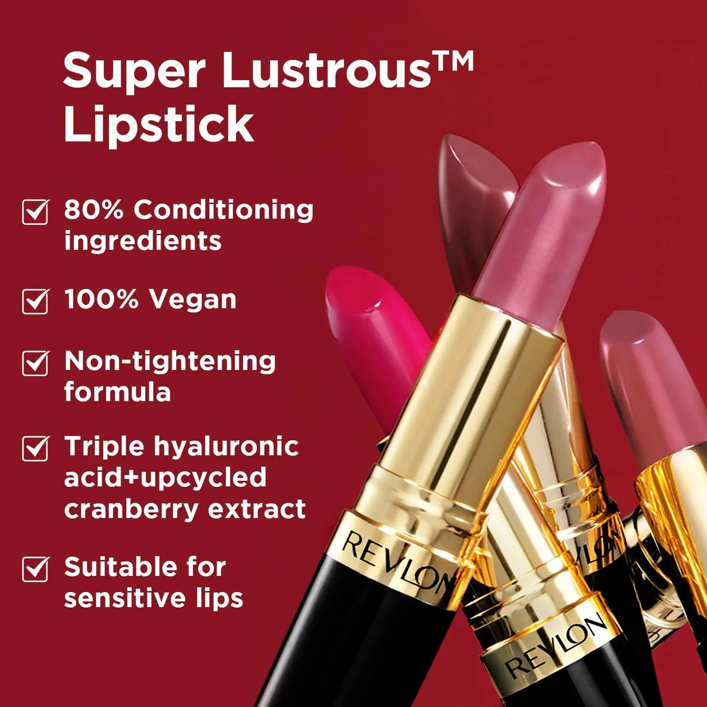REVLON Super Lustrous Creme Lipstick, 80% Conditioning Ingredients, intance color, Waterproof, Long-Lasting, 100% Vegan Lipstick, Rum Raisin (535), 4.25 gm Ultonio