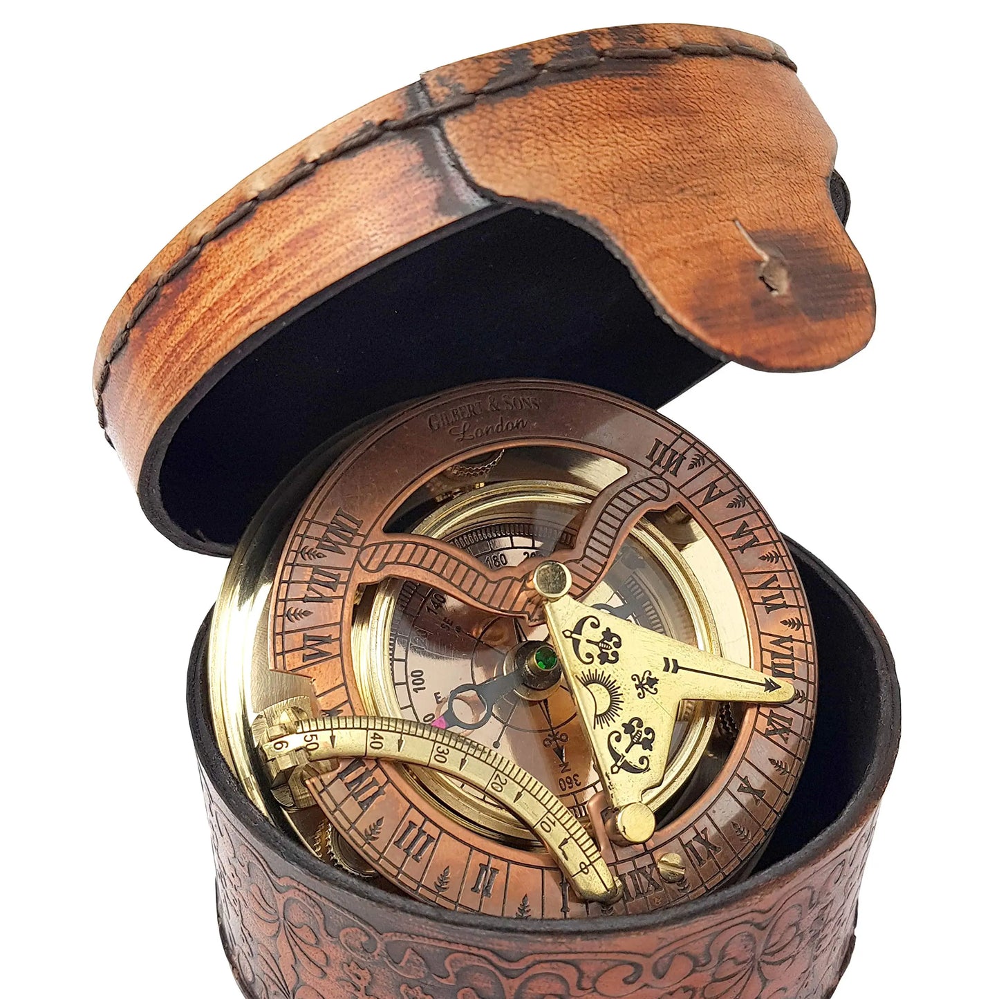 Brass Nautical - Antique Brass & Copper Sundial Compass, Sundial Clock in Box Gift Sun Clock Ship Replica Watch Ultonio