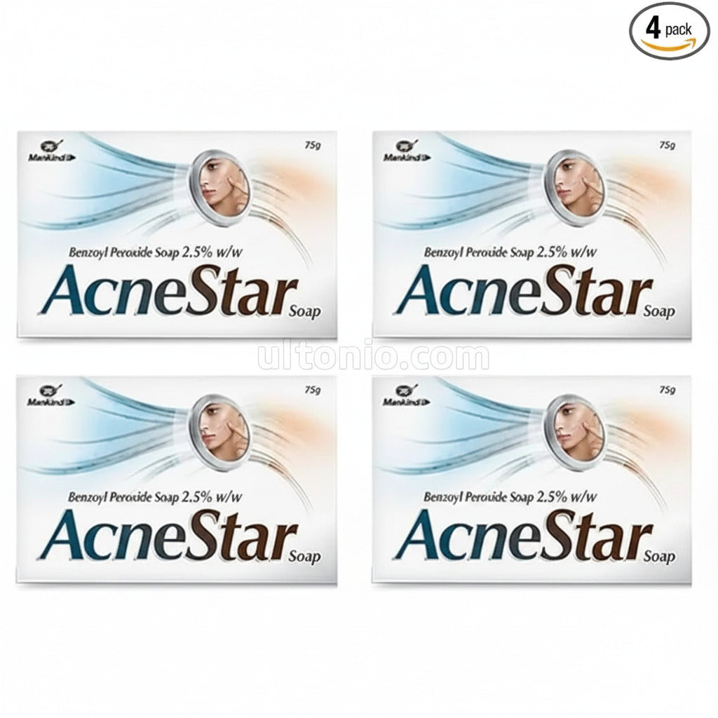 Acnestar Anti-Acne Soap Bar – 75g (Pack of 4) – Deep Cleansing Sulphur-Based Soap for Pimples, Oily & Acne-Prone Skin Ultonio