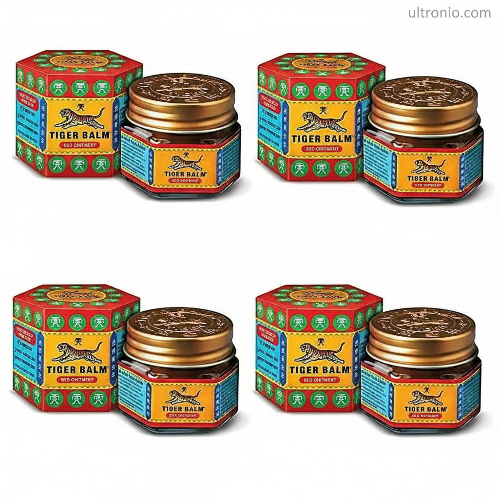 Tiger Balm Red Ointment 9ml (Pack of 4) – Herbal Pain Relief Balm for Headaches, Muscle Pain & Backaches Ultonio