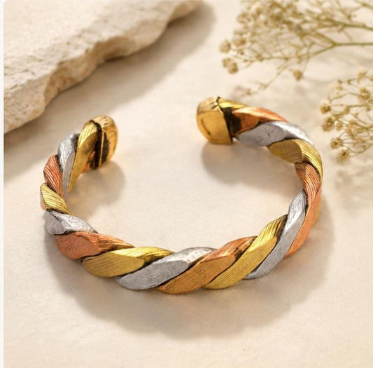 Pure Ashtadhatu Twisted Bangle | Adjustable 8-Metal Indian Cuff Bracelet