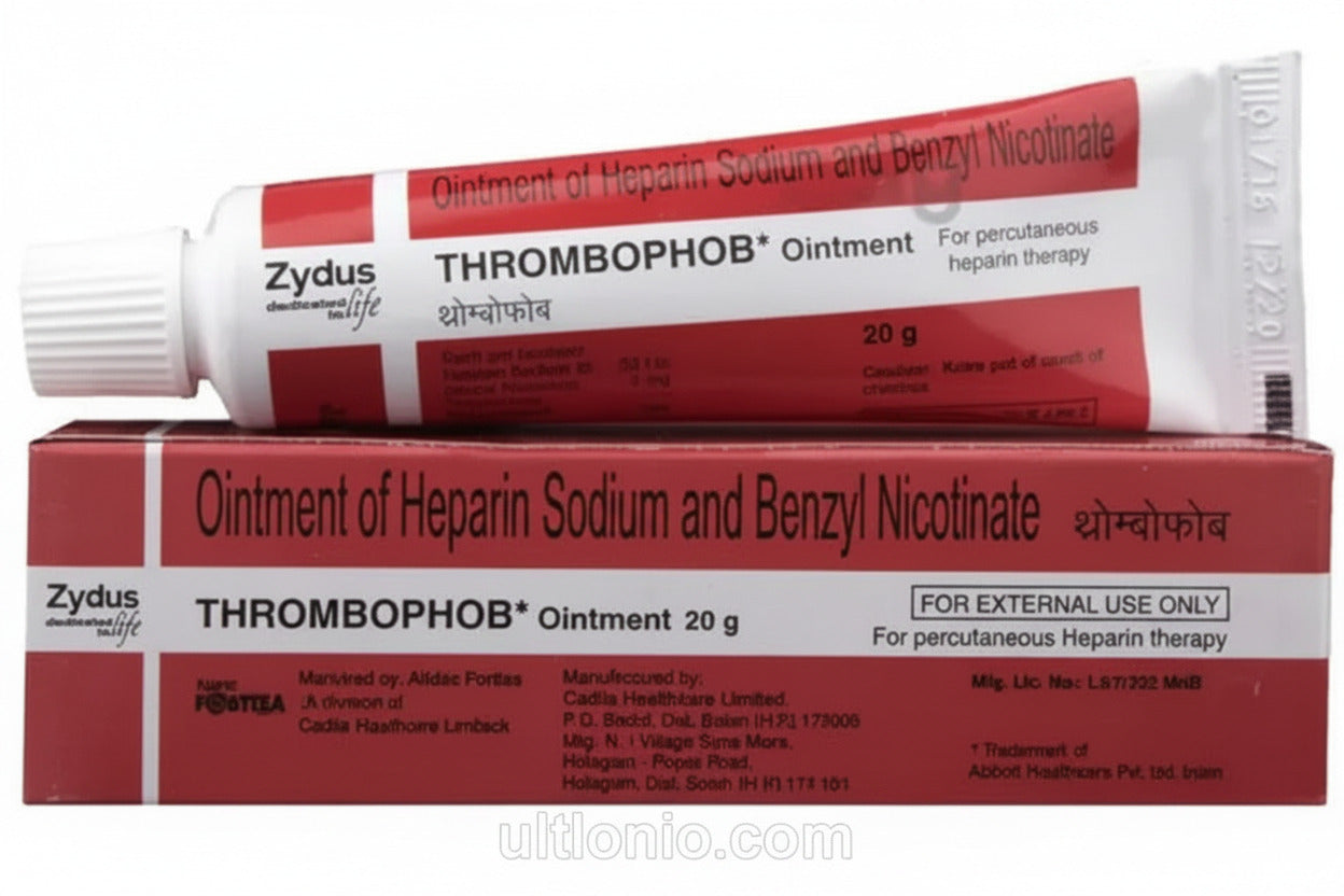 Zydus Thrombophob Ointment 20gm (Pack of 2)– Heparin Sodium Ointment for Clots, Swelling & Pain Relief – Red Pack Ultonio