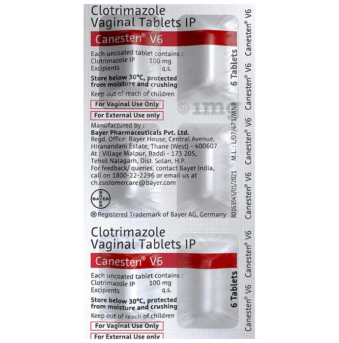 Canesten V6 Vaginal Tablets – Pack of 2 – Clotrimazole 100 mg Ultonio