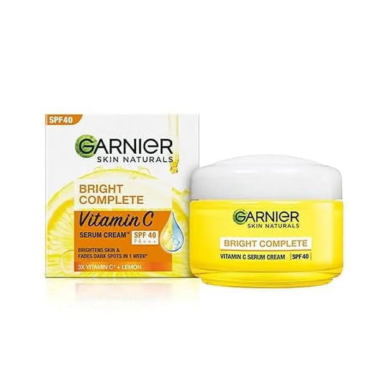 Garnier Bright Complete Vitamin C Serum Cream – SPF 40, 45g – Daily Brightening Moisturizer for Dark Spots & Sun Protection