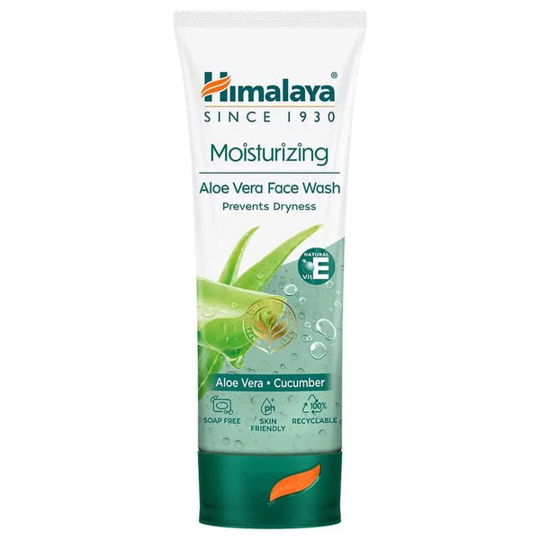 Himalaya Aloe Vera Face Wash 50ml – Herbal Moisturizing Cleanser with Cucumber & Vitamin E – Soap-Free Hydrating Skincare