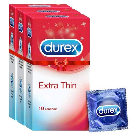 Durex Extra Thin Condoms – 10 Count (Pack of 3) – Ultra-Thin Latex Condoms for Maximum Sensation & Protection