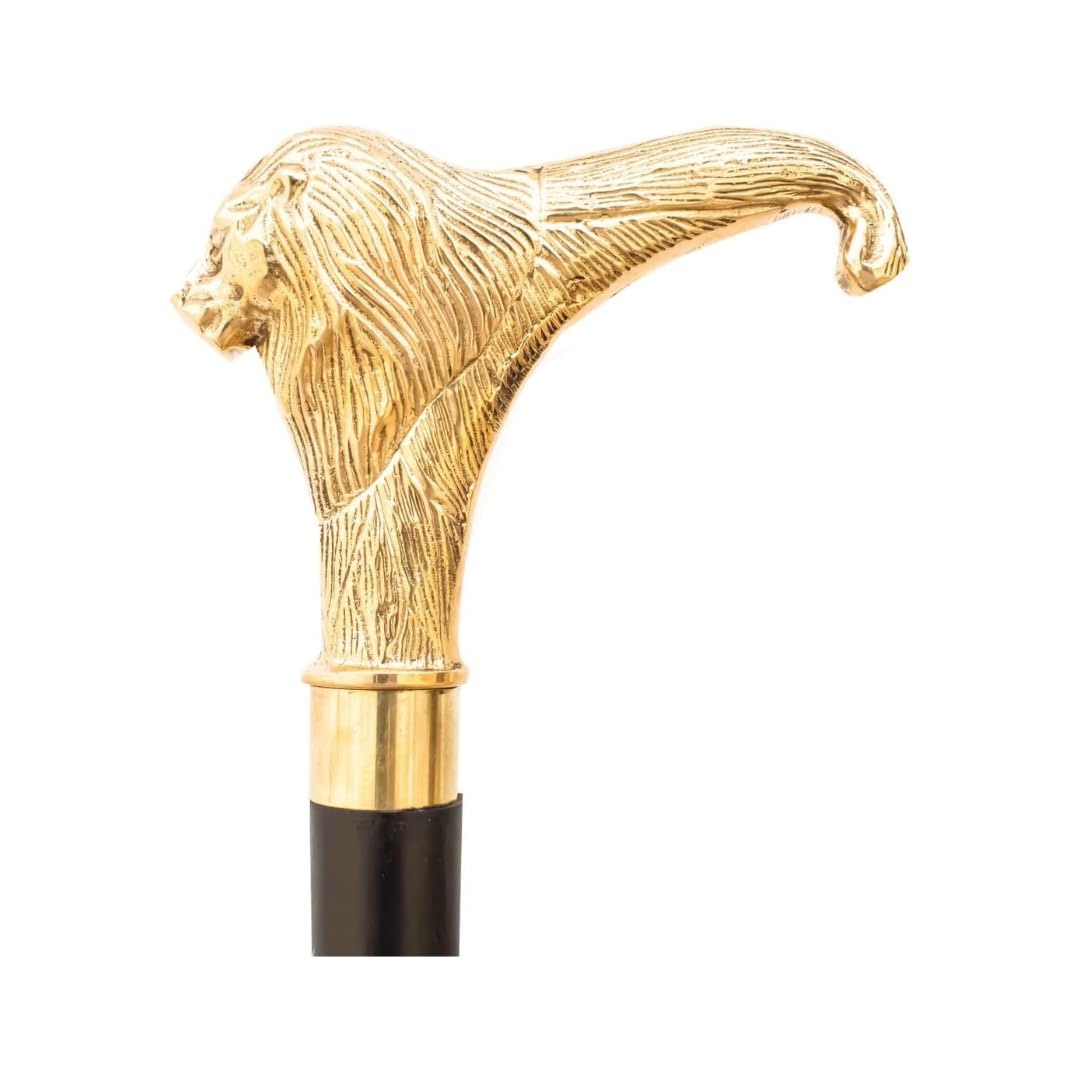 Lion Face Walking Cane with Brass Handle – Handmade Wooden Walking Stick for Men & Women – Ergonomic, Vintage Design – Lightweight Mobility Aid