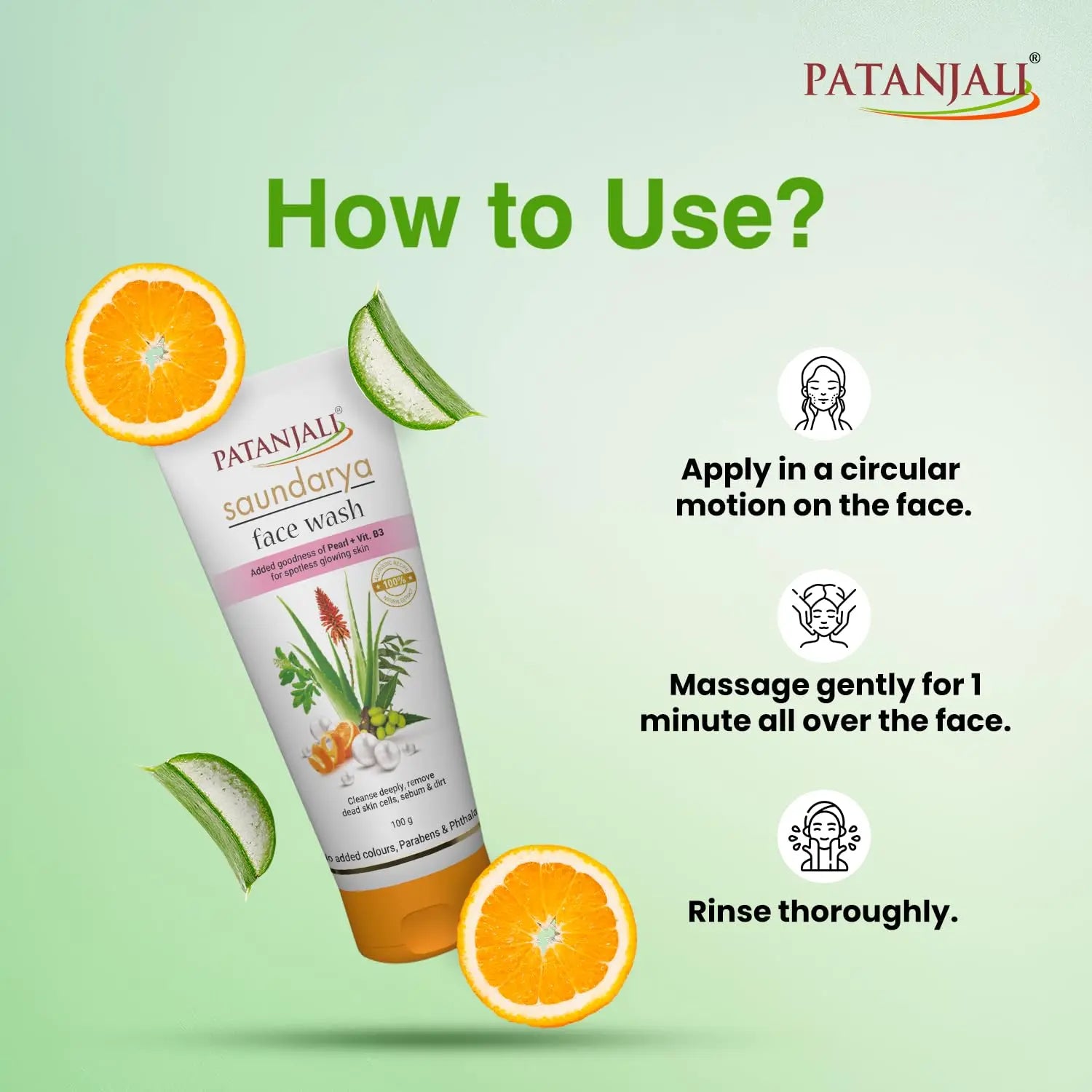 Patanjali Saundarya Face Wash, for Clean and Fresh Skin with Natural Ingredients for Daily Use 100g (Pack of 4) Ultonio