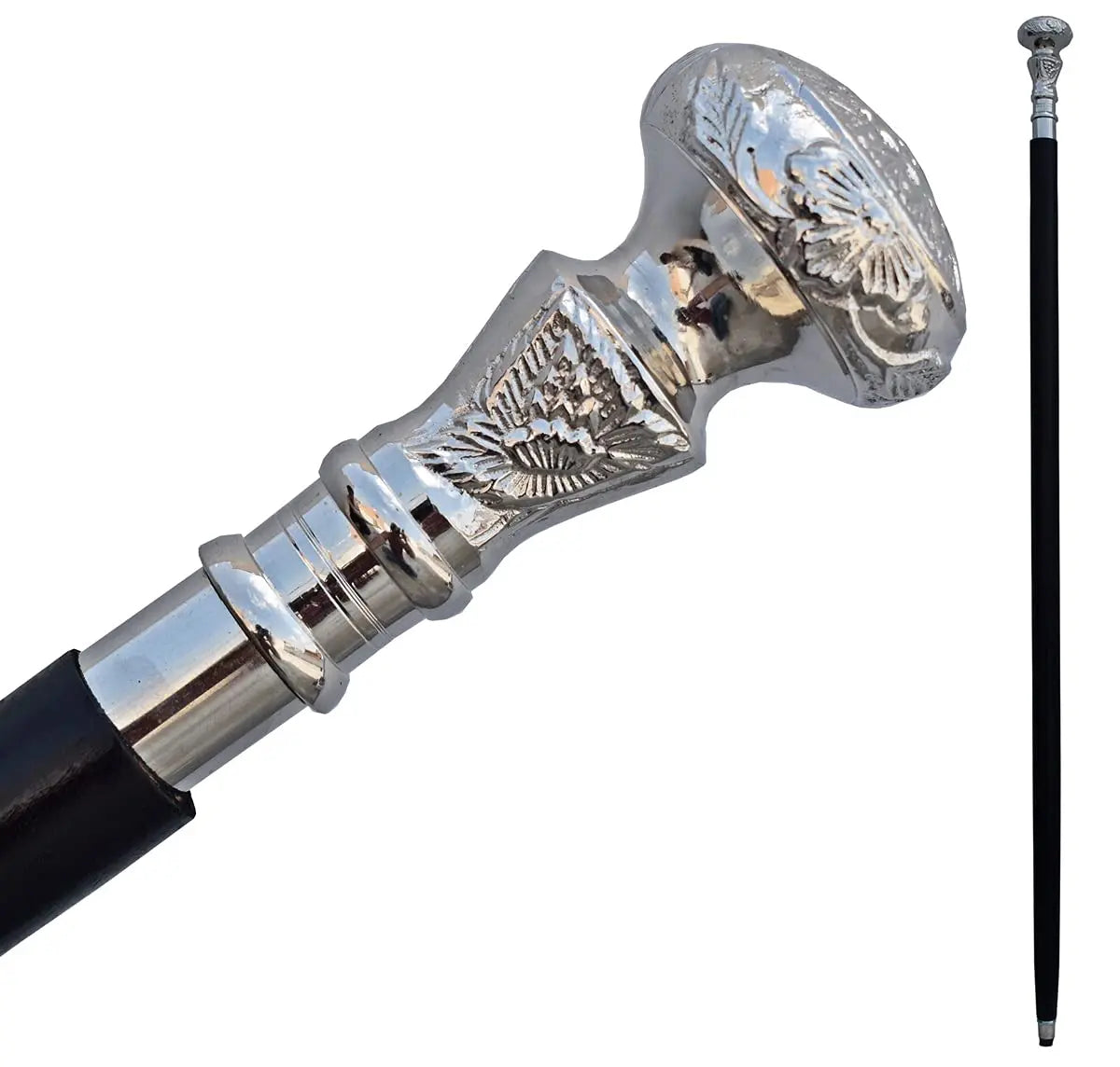 Vintage Walking Cane Wooden Walking Stick Silver Brass Handle knob Black Wood Stick - Victorian Cane - Fancy Cane for Men and Women Ultonio
