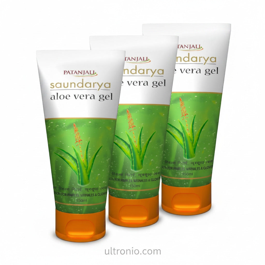 Patanjali Saundarya Aloe Vera Gel, for kin Hydration and Nourishment with Natural Aloe Vera Extract 150ml (Pack of 3) Ultonio