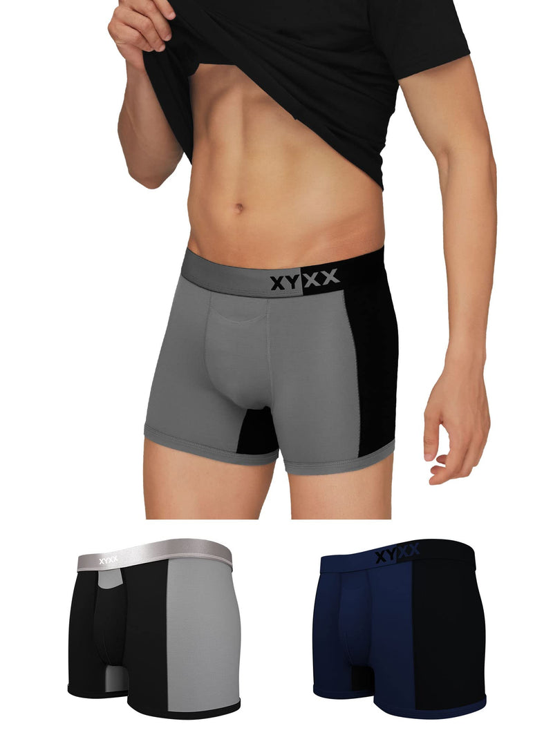 XYXX Men's Modal Regular Trunk (Pack of 3) (XYTRNK3PCKN379L Iris Black & Steel Grey_L)