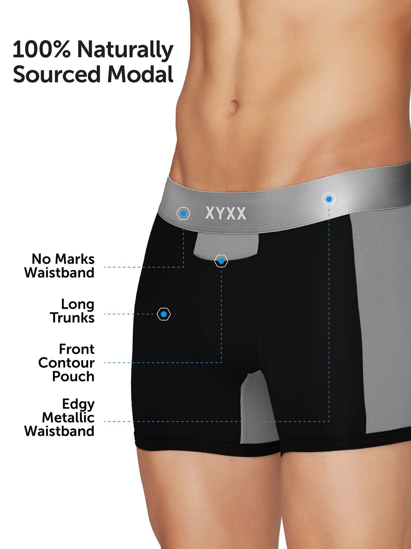 XYXX Men's Modal Regular Trunk (Pack of 3) (XYTRNK3PCKN379L Iris Black & Steel Grey_L)