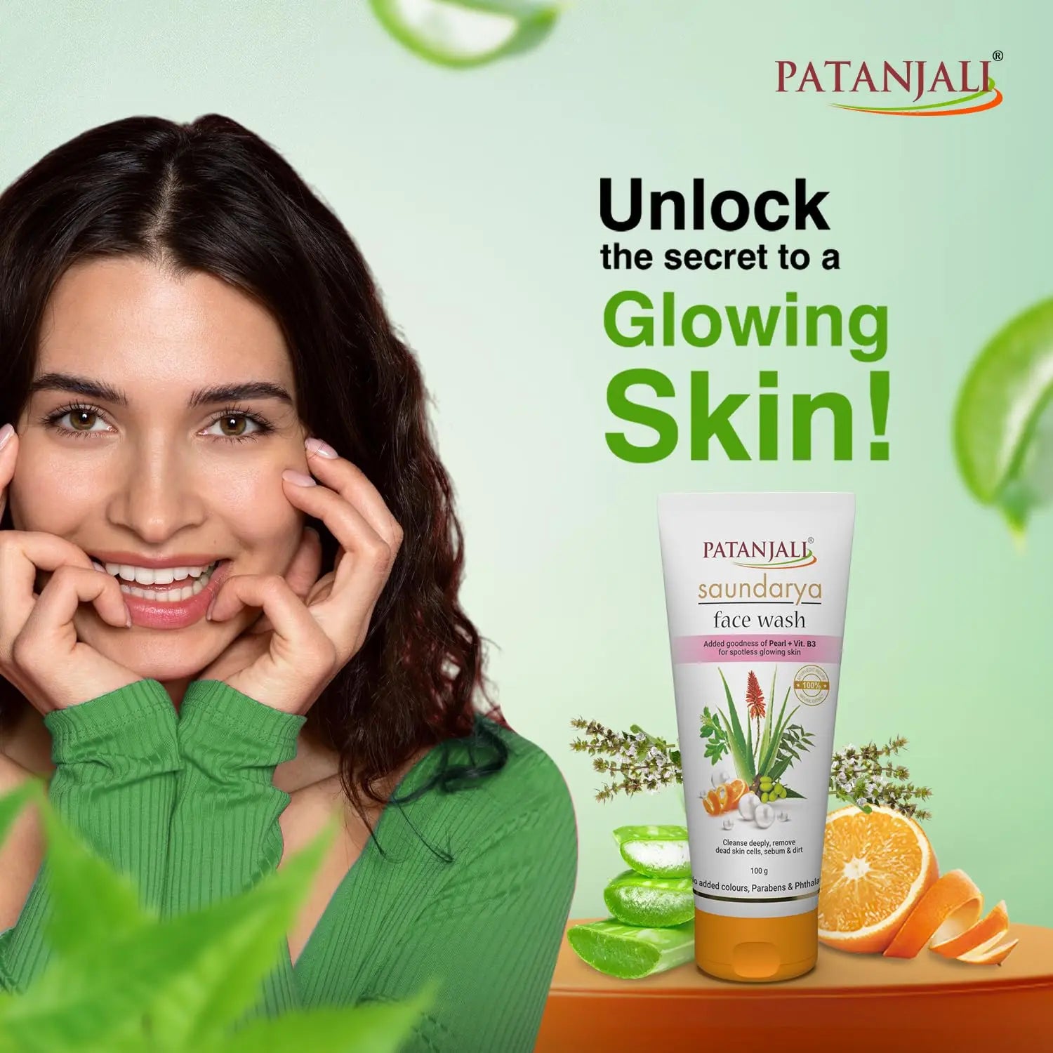 Patanjali Saundarya Face Wash, for Clean and Fresh Skin with Natural Ingredients for Daily Use 100g (Pack of 4) Ultonio