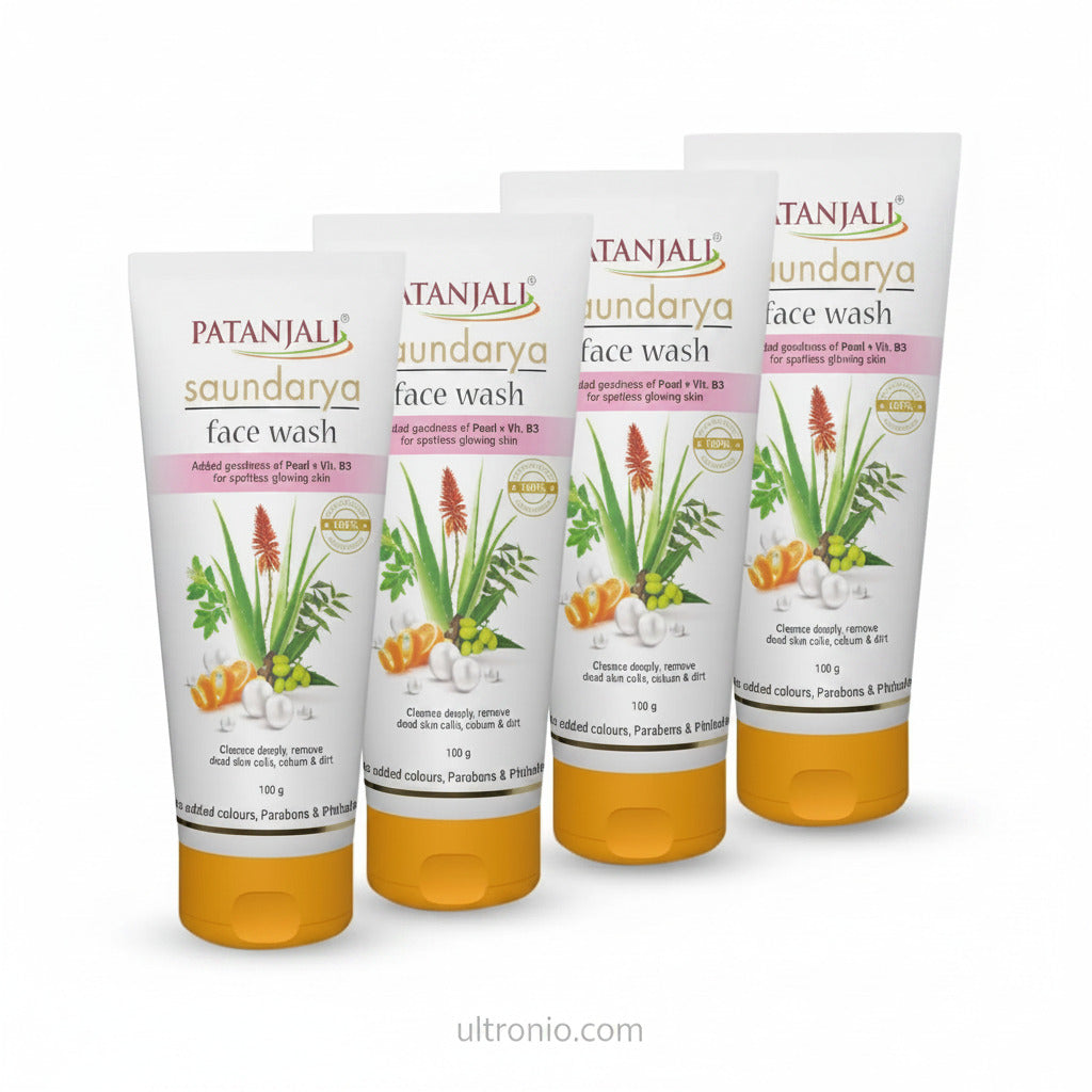 Patanjali Saundarya Face Wash, for Clean and Fresh Skin with Natural Ingredients for Daily Use 100g (Pack of 4) Ultonio