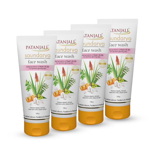 Patanjali Saundarya Face Wash, for Clean and Fresh Skin with Natural Ingredients for Daily Use 100g (Pack of 4)