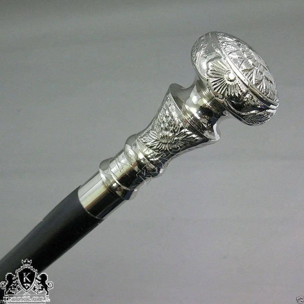 Vintage Antique Walking Cane Wooden Walking Stick Silver Brass Handle Knob Gift Ultonio