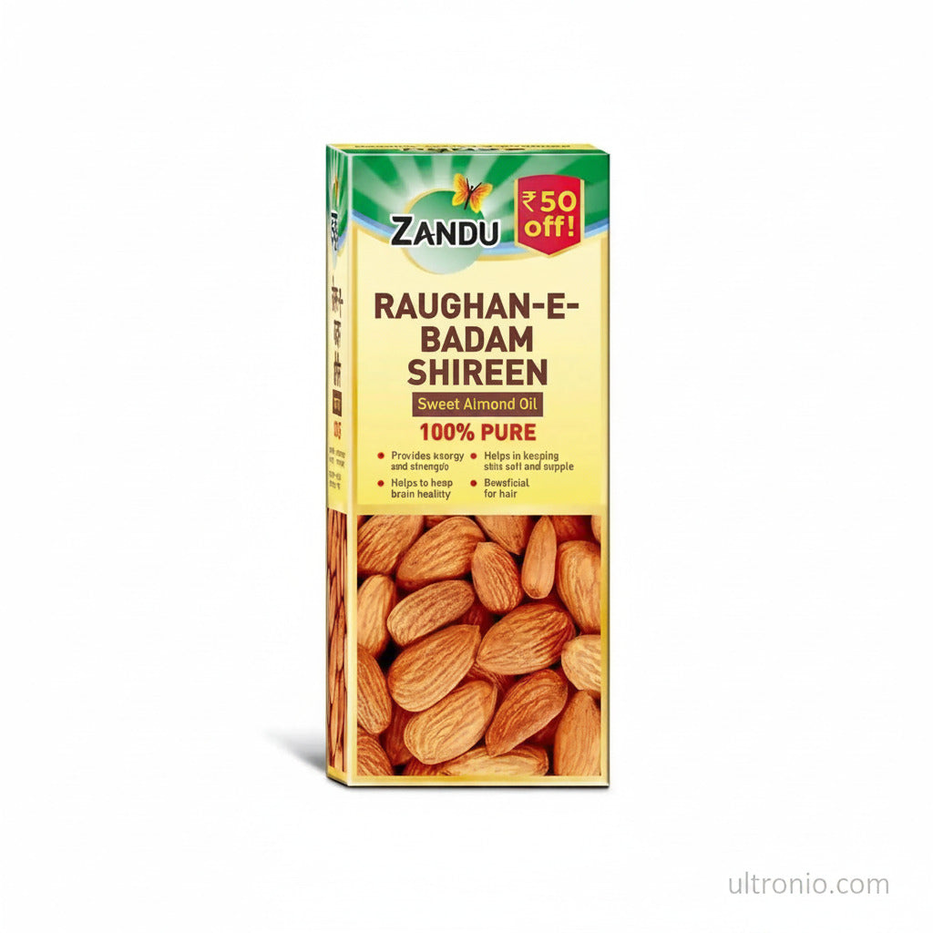 Zandu Raughan-E-Badam Shireen 100ml – 100% Pure Cold Pressed Sweet Almond Oil – For Hair, Skin & Health Ultonio