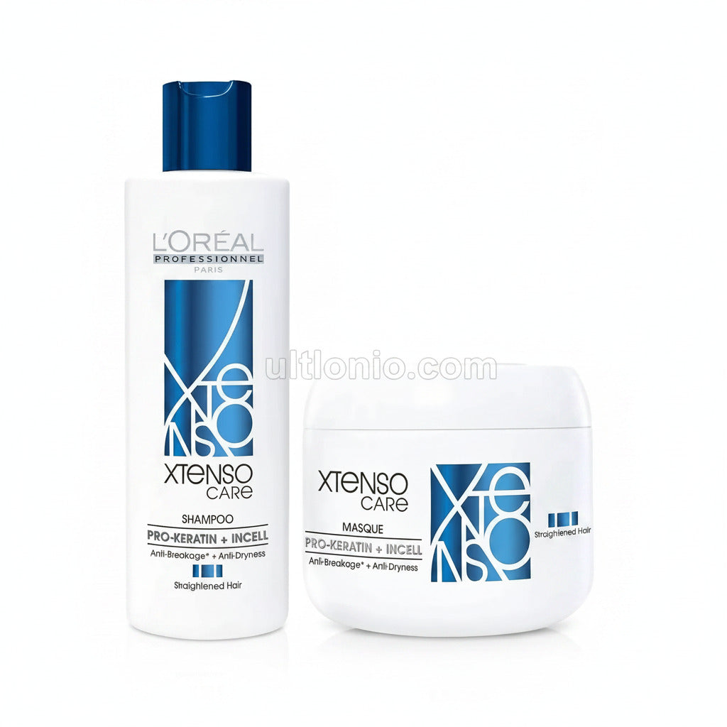 L'Oréal Professionnel Xtenso Care Combo – Shampoo 250ml + Hair Masque 196g – For Straightened & Chemically Treated Hair – BLUE Pack Ultonio