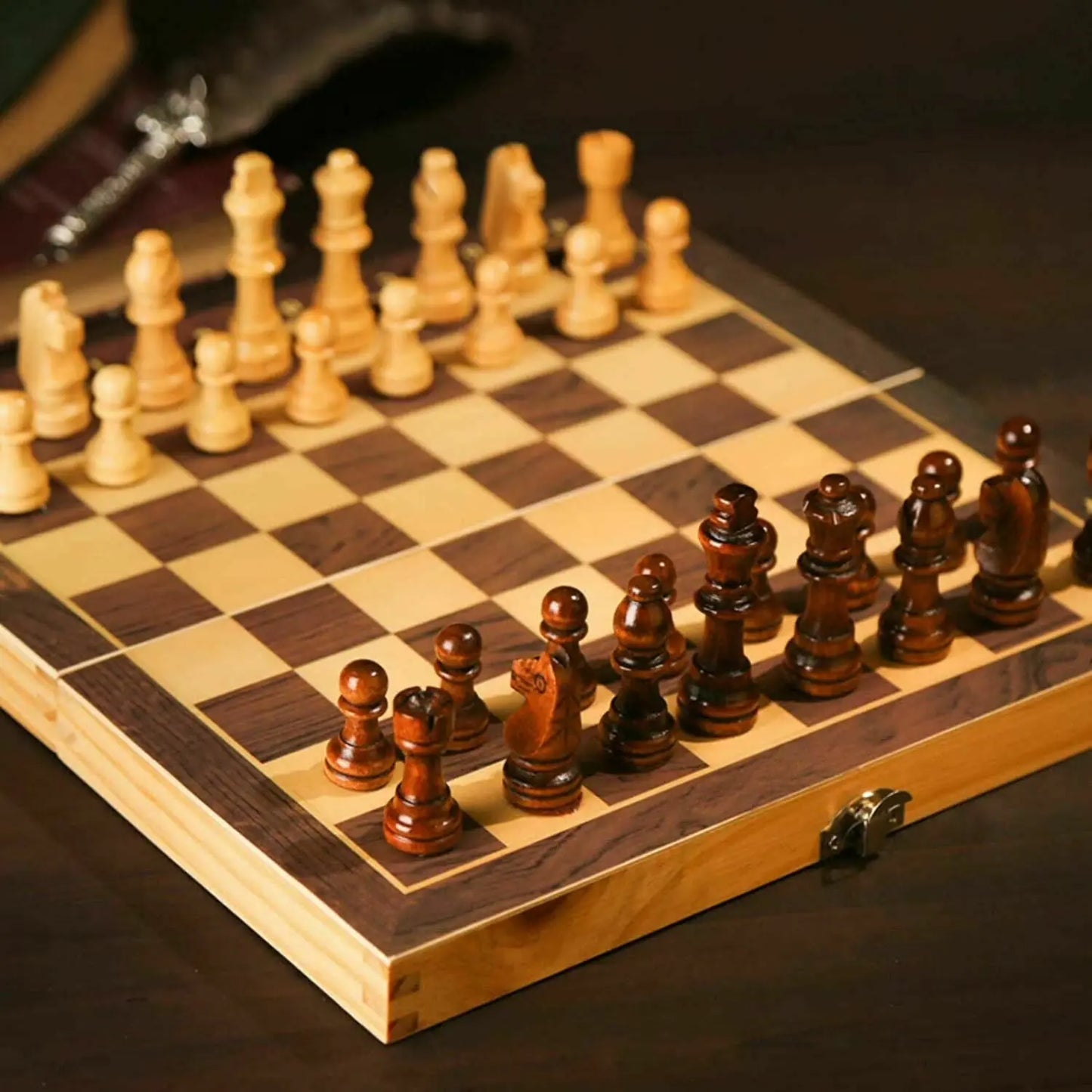 Large 30X30Cm Vintage Wooden Chess Wood Board Hand Carved Crafted Folding Game Ultronio