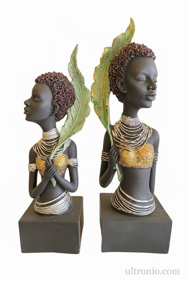 Human Figurine Polyresin African Leaf statue Set 15 inch