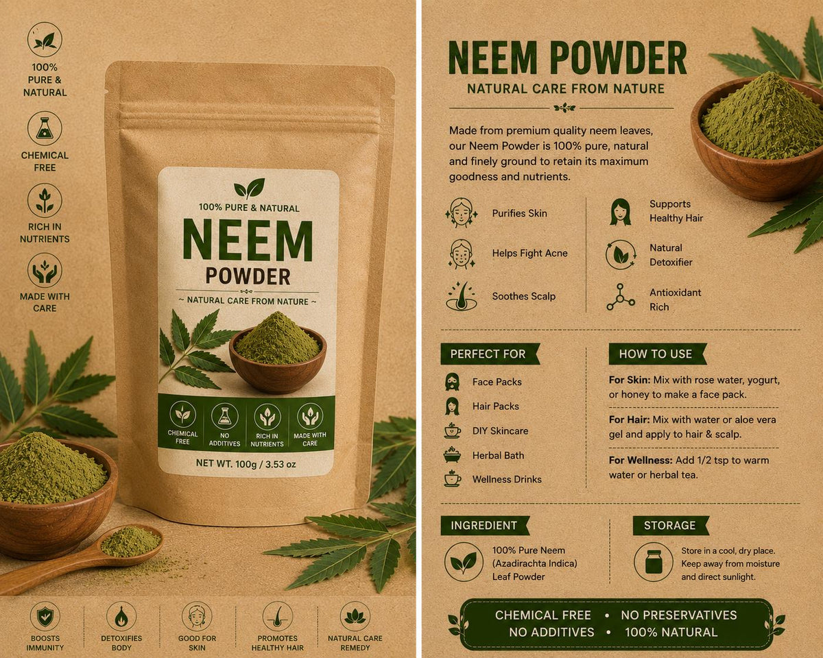 100% Pure Neem Leaf Powder for Skin & Hair Care (Natural Herbal)