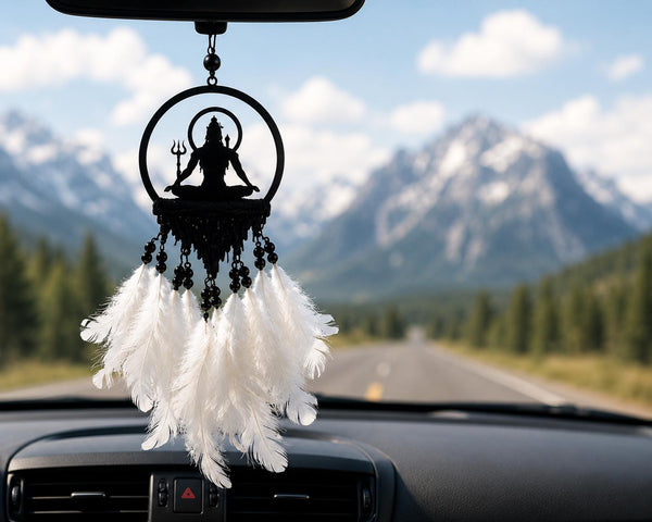 Handmade White Dream Catcher Car Hanging, Feather Décor Ornament, Boho Rear View Mirror Accessory, Handmade Hanging Decoration