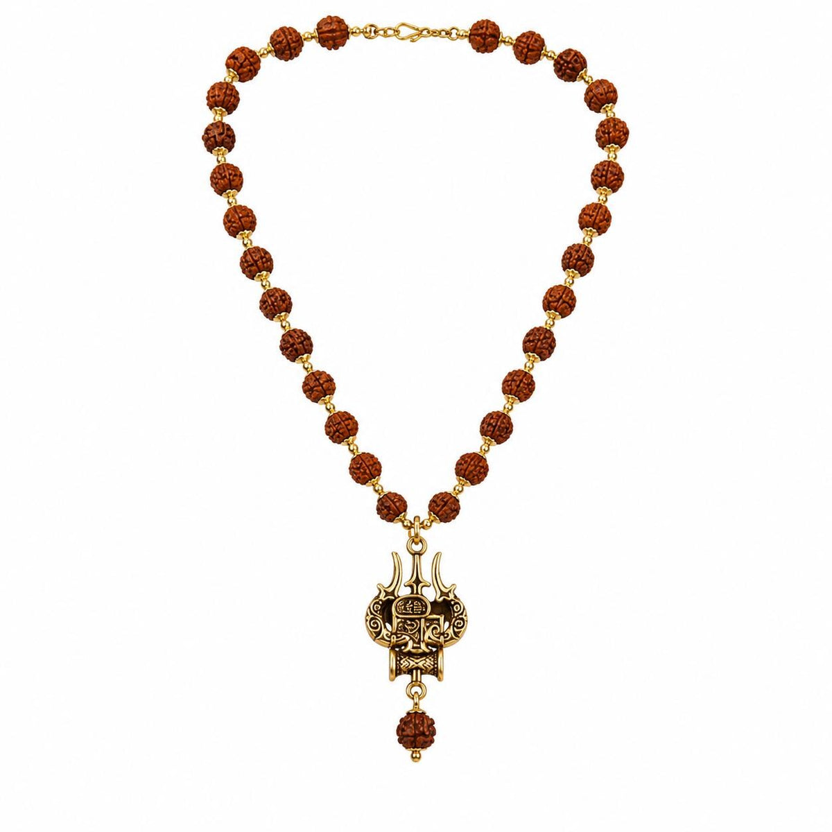 Rudraksha Bead Necklace with Trishul Shiva Pendant | Natural Spiritual Mala | Meditation & Yoga Necklace