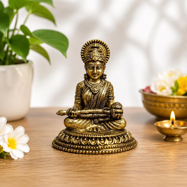 Miniature Brass Annapurna Devi Idol | Traditional Hindu Goddess Statue, Home Puja Decor