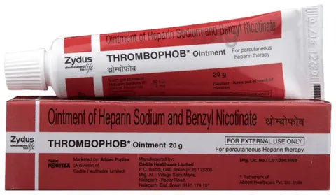 Zydus Thrombophob Ointment 20gm (Pack of 2)– Heparin Sodium Ointment for Clots, Swelling & Pain Relief – Red Pack